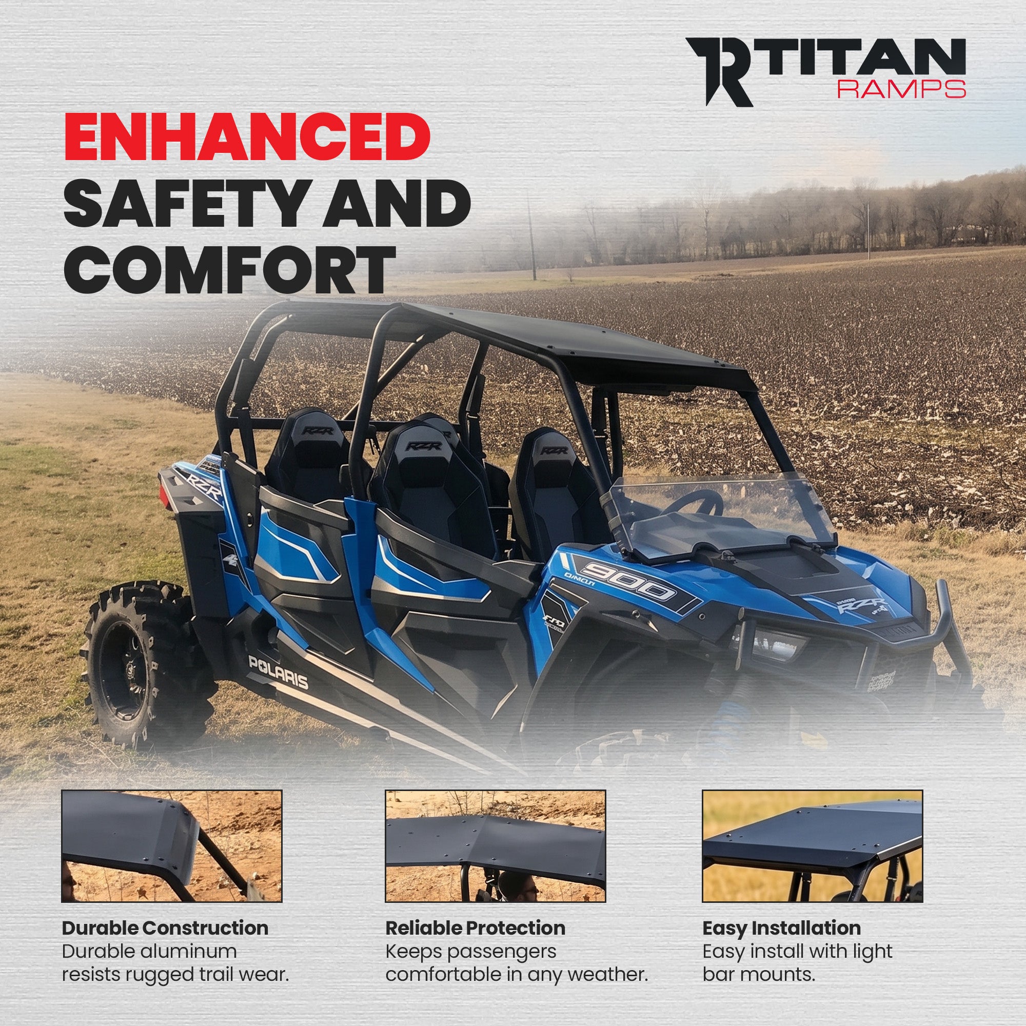 Titan Ramps Aluminum Roof Accessory for Polaris RZR 4-Door UTV Models, Black