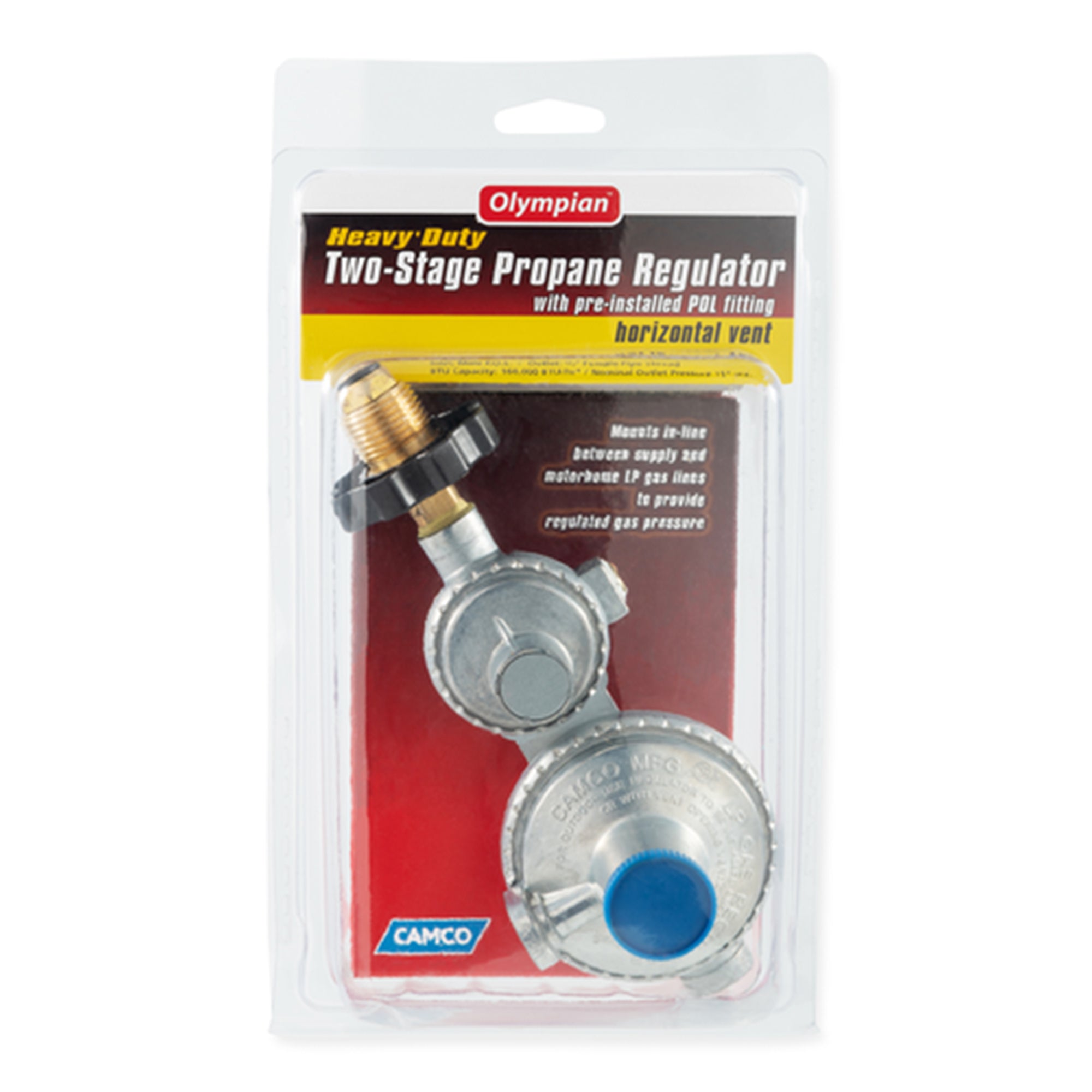 Camco RV Propane Regulator 2 Stage Horizontal Mount with POL Valve, (Open Box)