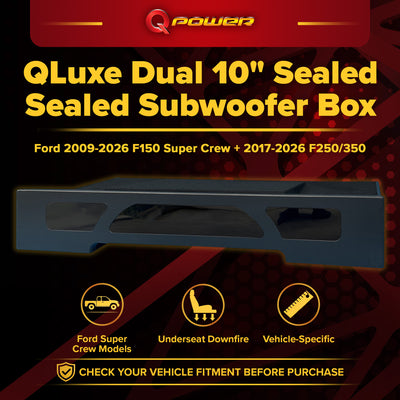 QPower QLuxe Dual 10" Sealed Subwoofer Box for Ford F150 & F250/F350 Super Crew