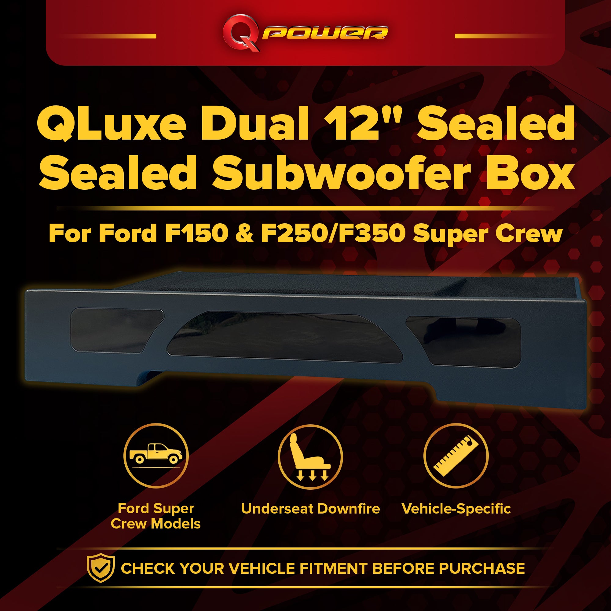 QPower QLuxe Dual 12" Sealed Subwoofer Box for Ford F150 & F250/F350  (Open Box) - VMInnovations