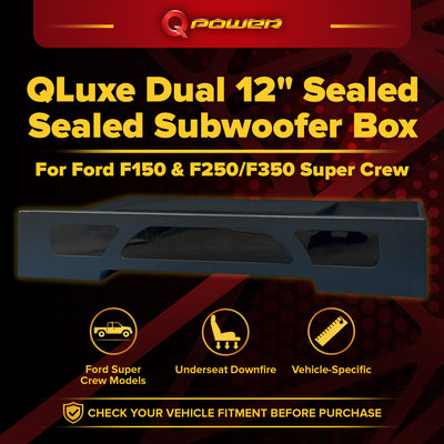 QPower QLuxe Dual 12" Sealed Subwoofer Box for Ford F150 & F250/F350  (Open Box) - VMInnovations