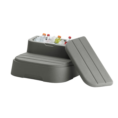 LifeSmart 4 Person Square Hot Tub Spa with Black Cover & Molded Spa Step, Taupe
