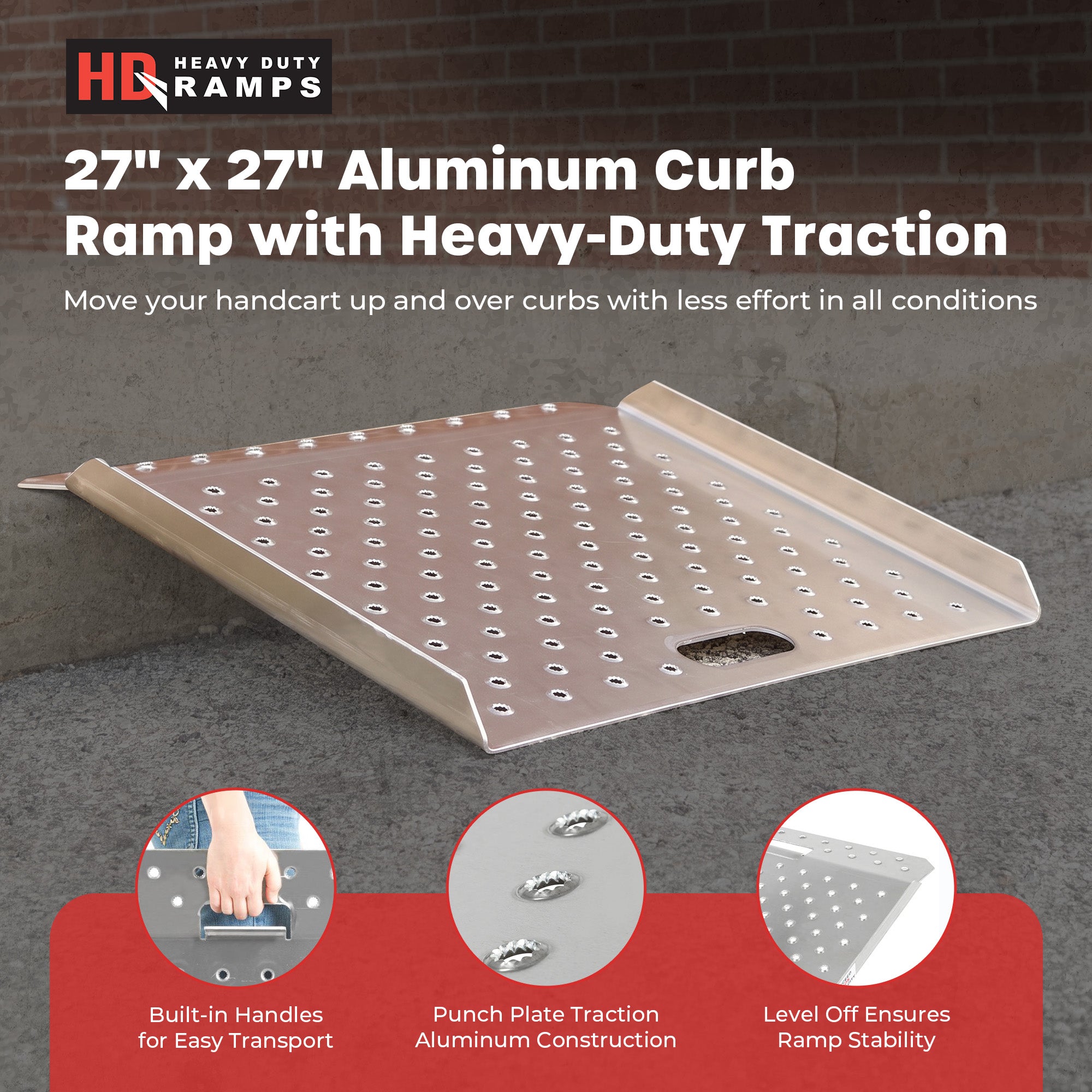 Guardian 27" x 27" Aluminum Curb Ramp, Portable and Heavy Duty, 750 Lb Capacity - VMInnovations