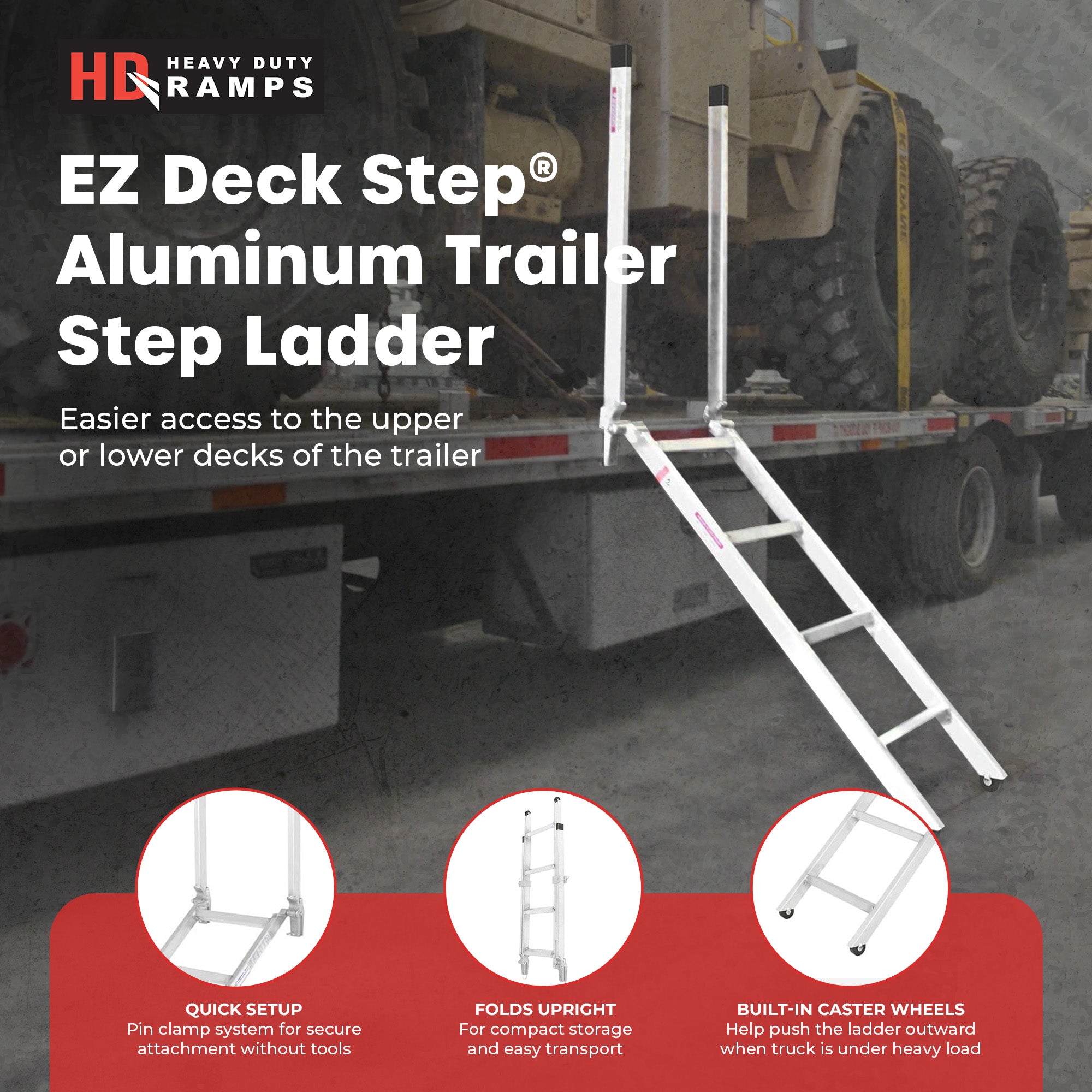 HD Ramps EZ Deck Step 48" Step Ladder for Trailer, 28" to 42" Deck Height - VMInnovations