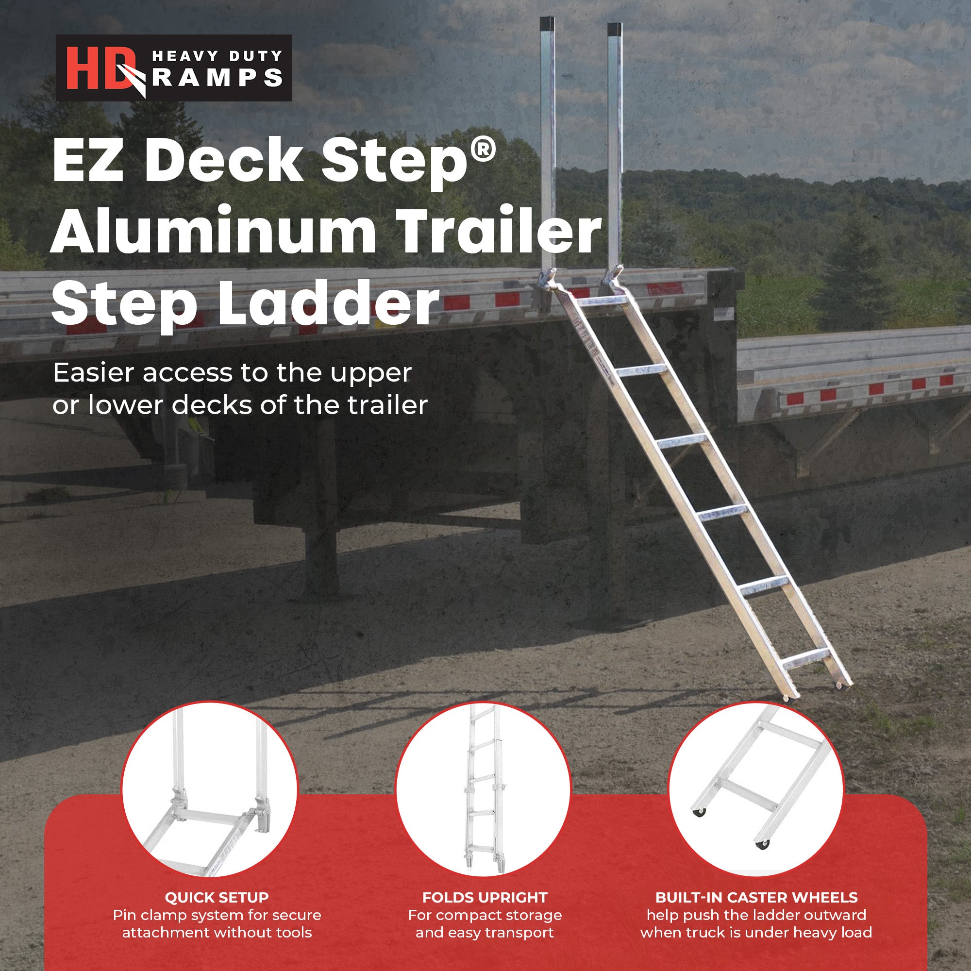 HD Ramps EZ Deck Step 72" Step Ladder for Trailer, 36" to 66" Deck Height - VMInnovations