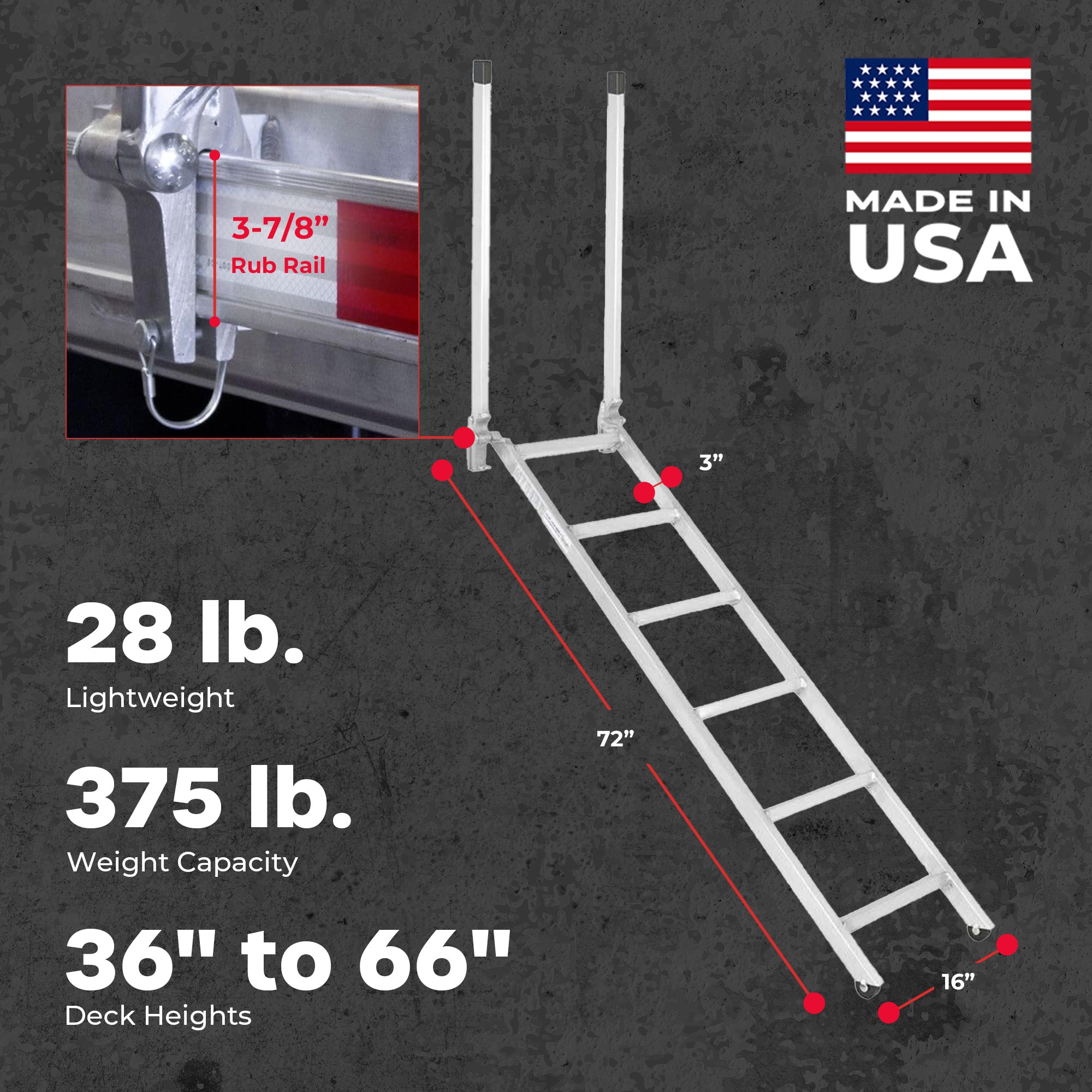 HD Ramps EZ Deck Step 72" Step Ladder for Trailer, 36" to 66" Deck Height - VMInnovations