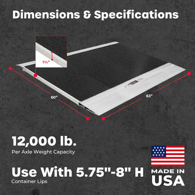 HD Ramps 60" x 63" Aluminum Container Ramp for 5.75" to 8" Lip 12000 Lb Capacity - VMInnovations