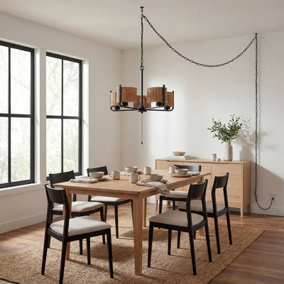 Mule Outdoor 26" Chandelier, 5-Light Hanging Fixture with Natural Woven Shades
