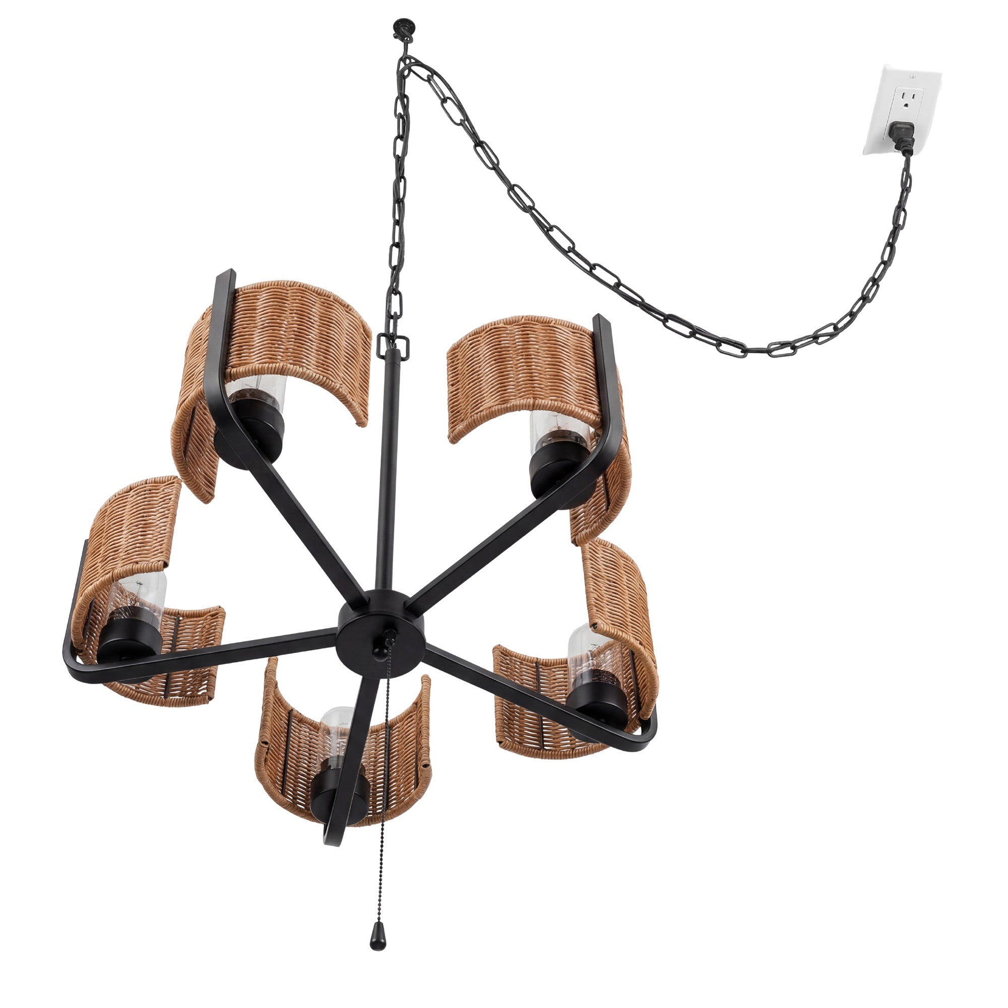 Mule Outdoor 26" Chandelier, 5-Light Hanging Fixture with Natural Woven Shades