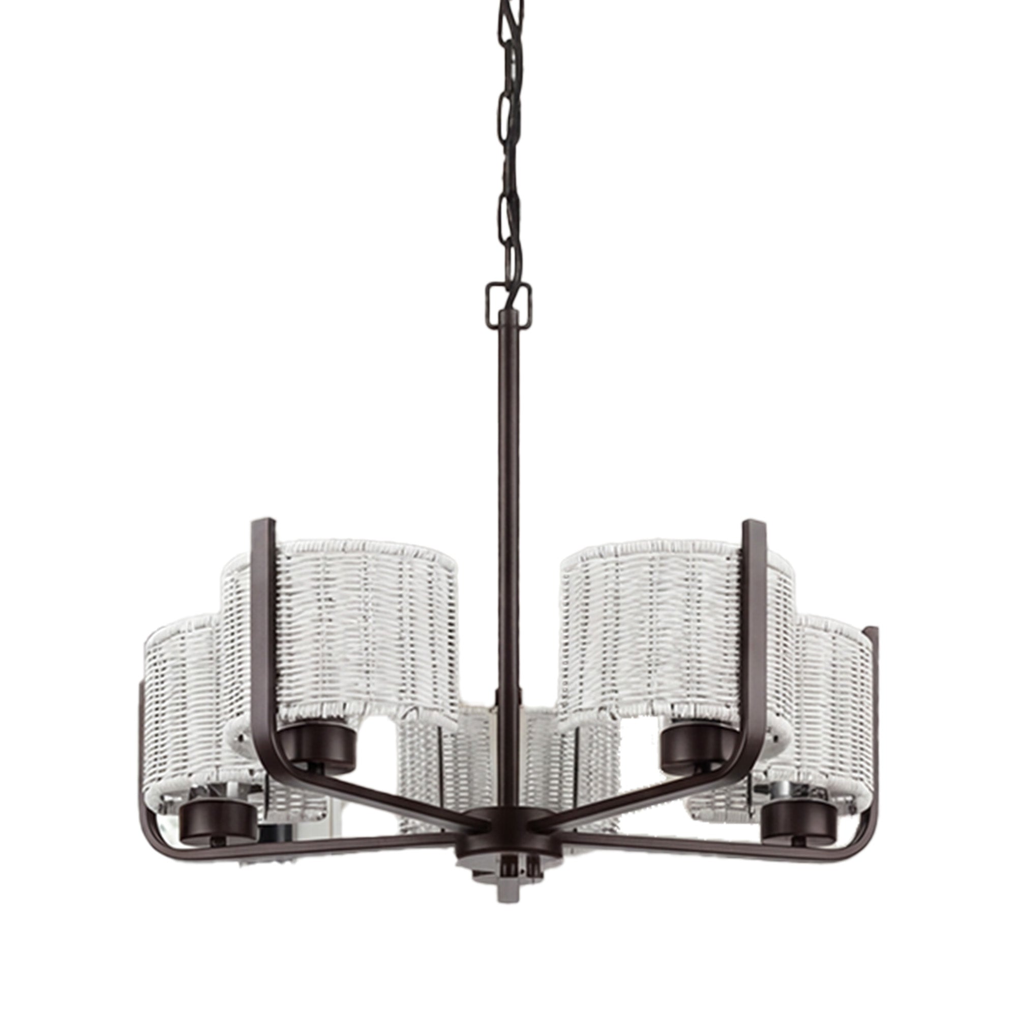 Mule 26" Outdoor Chandelier, 5-Light Hanging Fixture with Gray Woven Shades