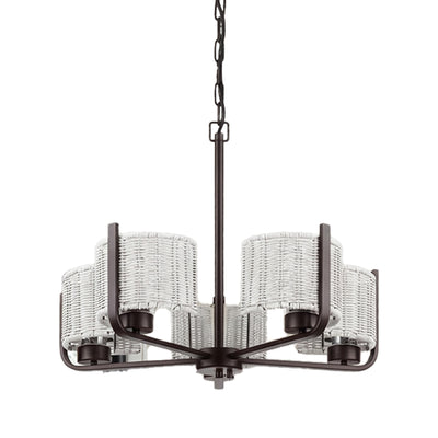 Mule 26" Outdoor Chandelier, 5-Light Hanging Fixture with Gray Woven Shades