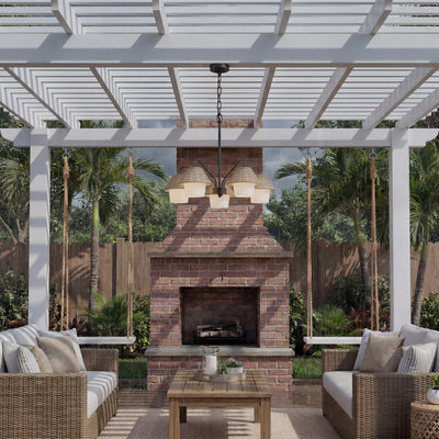 Mule Outdoor Chandelier, 5-Light Ceiling Light with Natural Shades, Matte Black