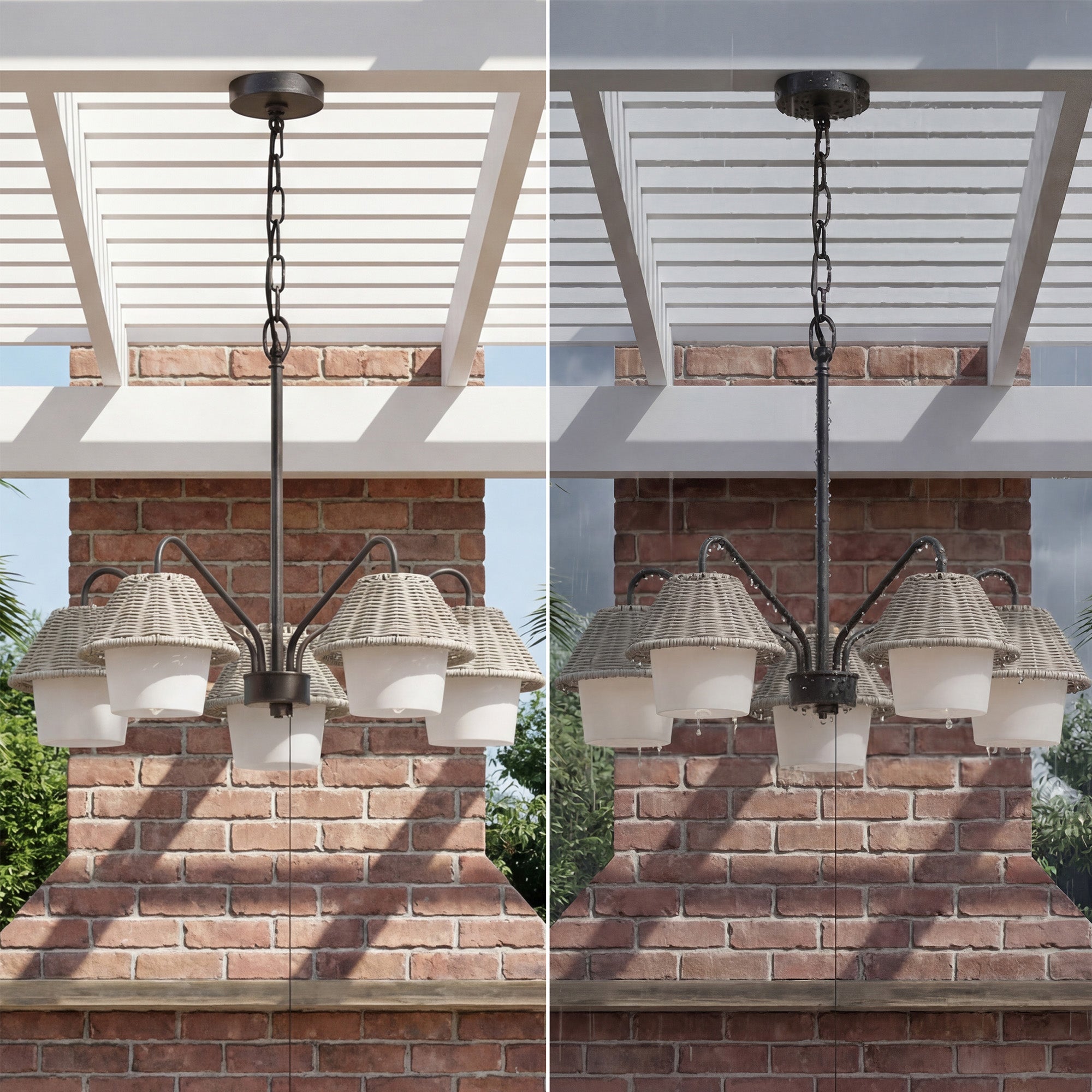 Mule Outdoor Chandelier, 5-Light Ceiling Light with Gray Shades, Matte Black