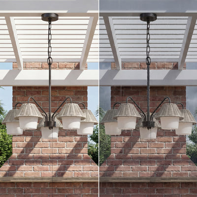 Mule Outdoor Chandelier, 5-Light Ceiling Light with Gray Shades, Matte Black