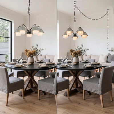 Mule Outdoor Chandelier, 5-Light Ceiling Light with Gray Shades, Matte Black