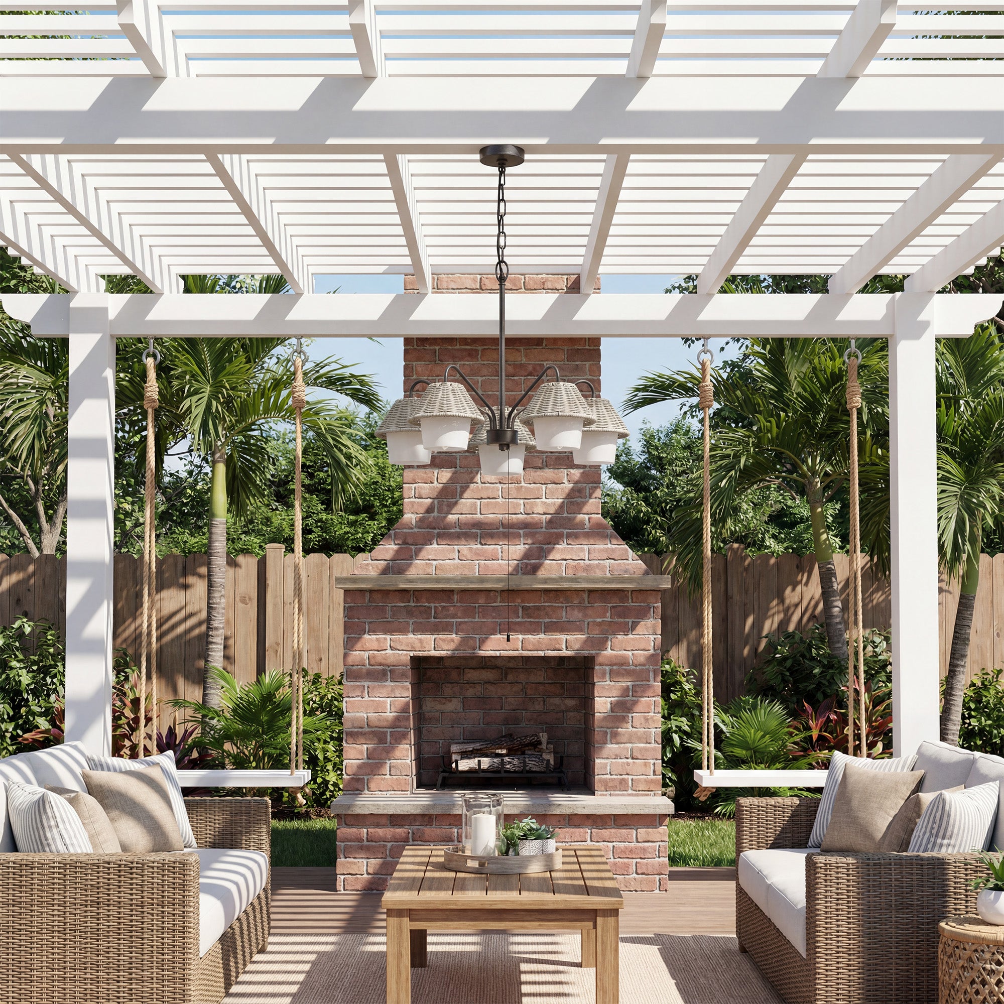 Mule Outdoor Chandelier, 5-Light Ceiling Light with Gray Shades, Matte Black