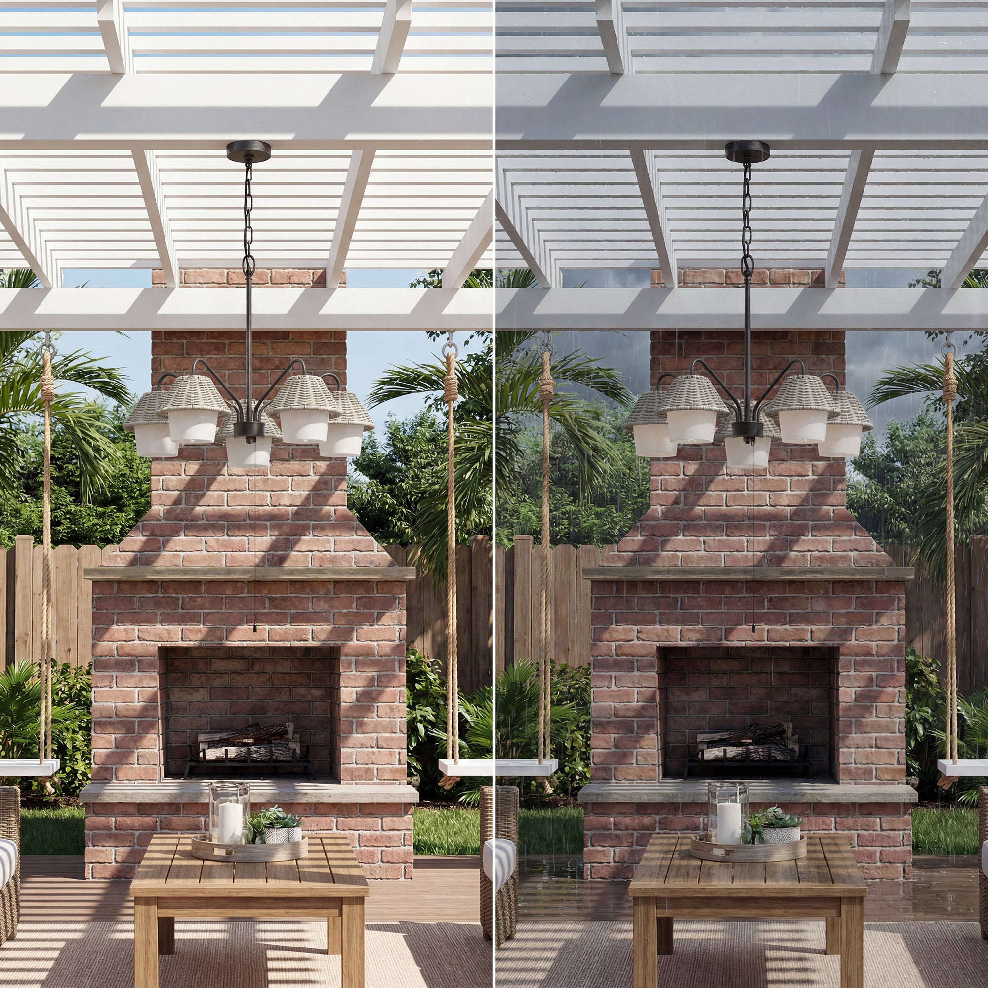 Mule Outdoor Chandelier, 5-Light Ceiling Light with Gray Shades, Matte Black