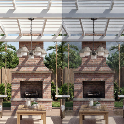 Mule Outdoor Chandelier, 5-Light Ceiling Light with Gray Shades, Matte Black