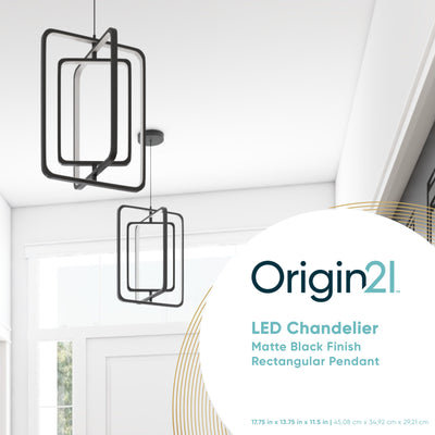 Portage Bay Contemporary Geometric LED Medium Hanging Pendant Light, Matte Black - VMInnovations