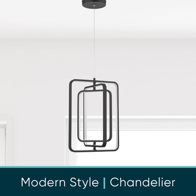 Portage Bay Contemporary Geometric LED Medium Hanging Pendant Light, Matte Black - VMInnovations