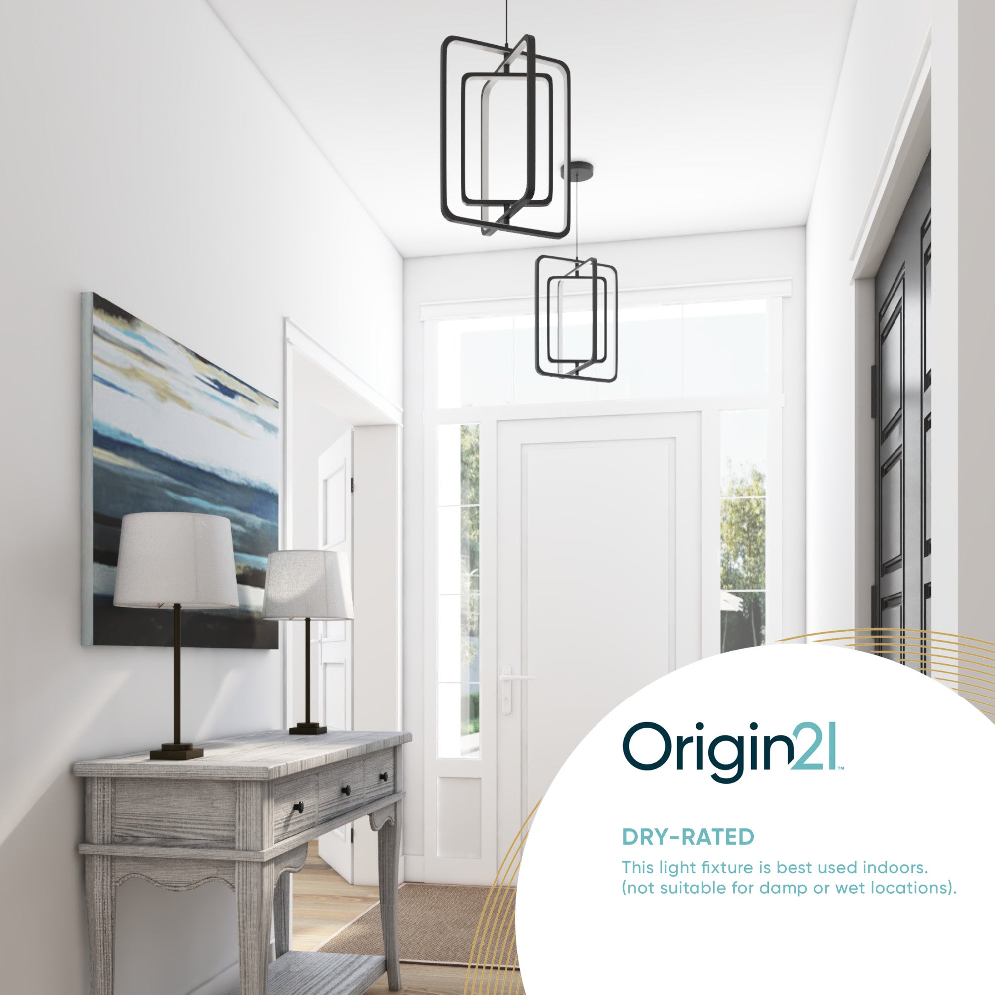 Portage Bay Contemporary Geometric LED Medium Hanging Pendant Light, Matte Black - VMInnovations