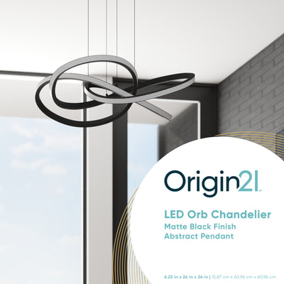 Portage Bay Contemporary Geometric LED Large Hanging Pendant Light, Matte Black - VMInnovations