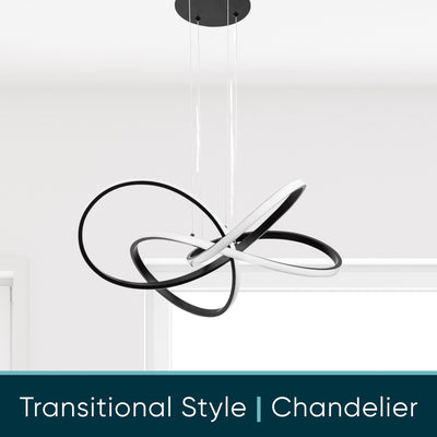 Portage Bay Contemporary Geometric LED Large Hanging Pendant Light, Matte Black - VMInnovations