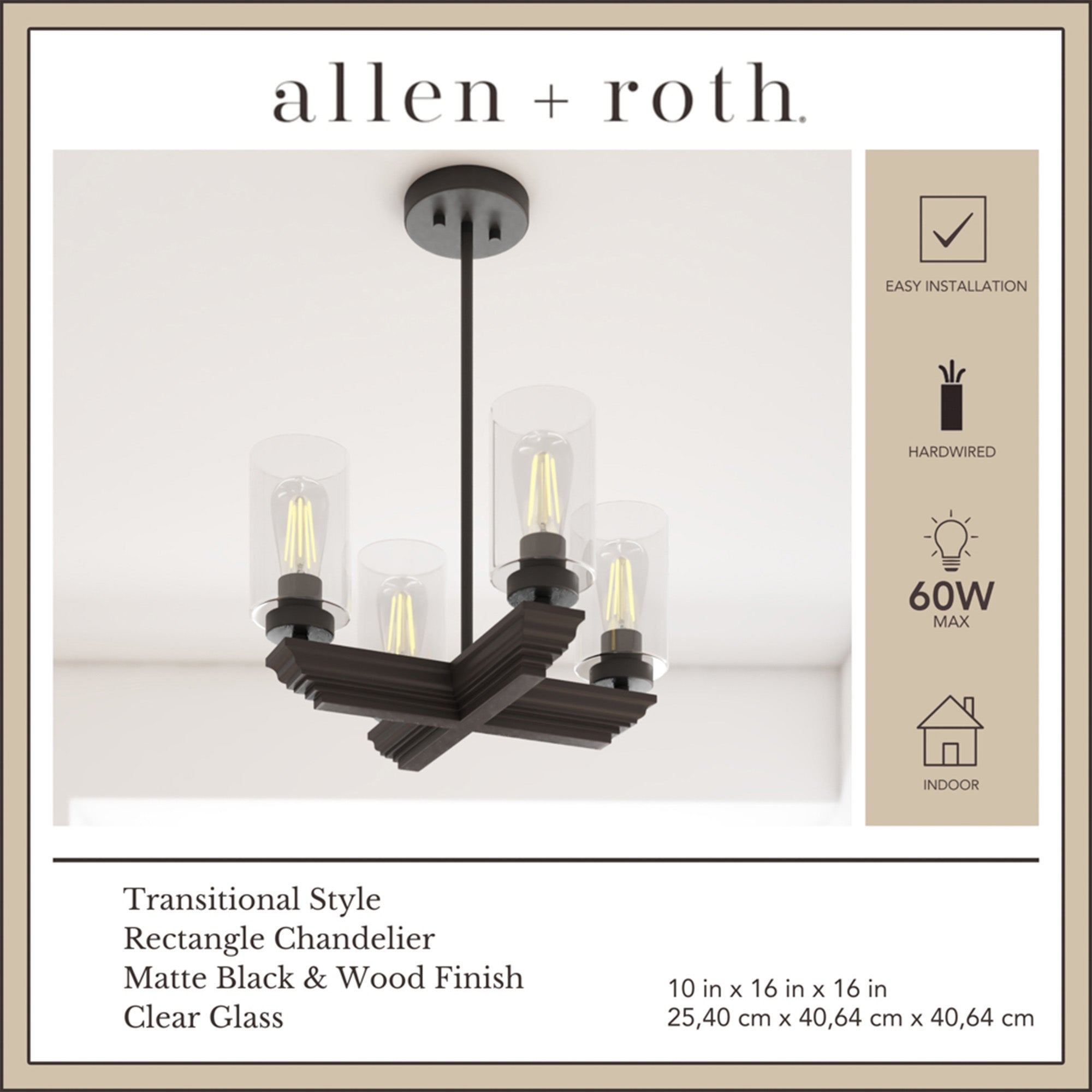 Portage Bay 4-Light Transitional Chandelier, Indoor Ceiling Light, Matte Black
