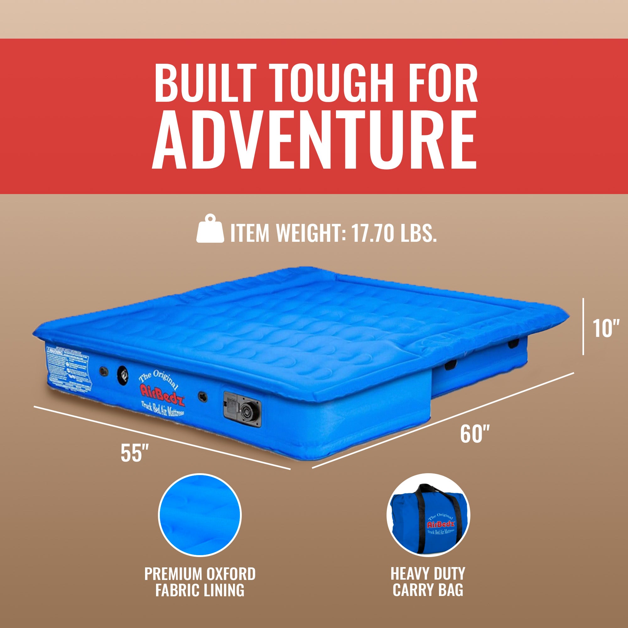 Pittman Outdoors Truck Bed Air Mattress with Pump for Short Truck Beds, 5', Blue