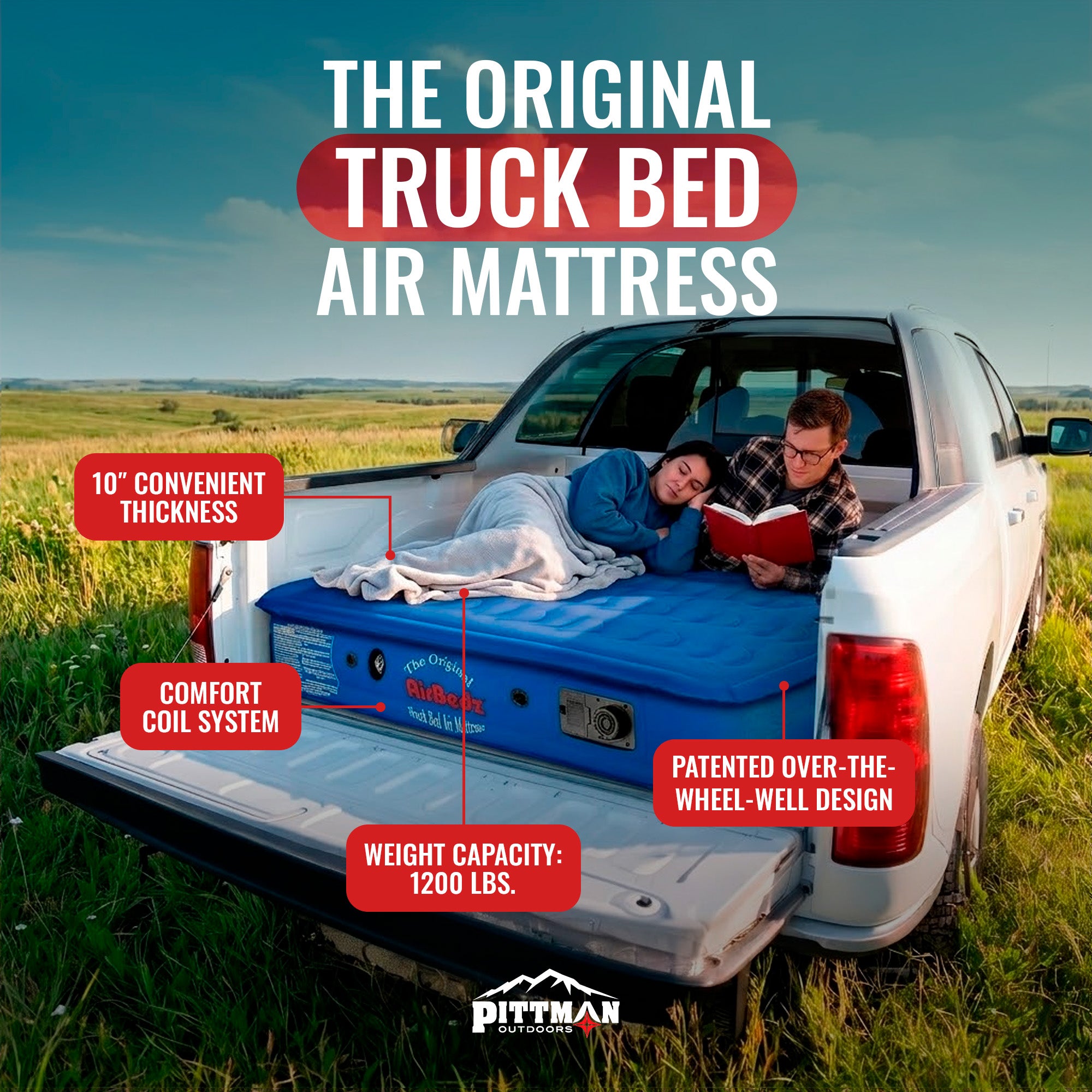 Pittman Outdoors Truck Bed Air Mattress with Pump for Short Truck Beds, 5', Blue