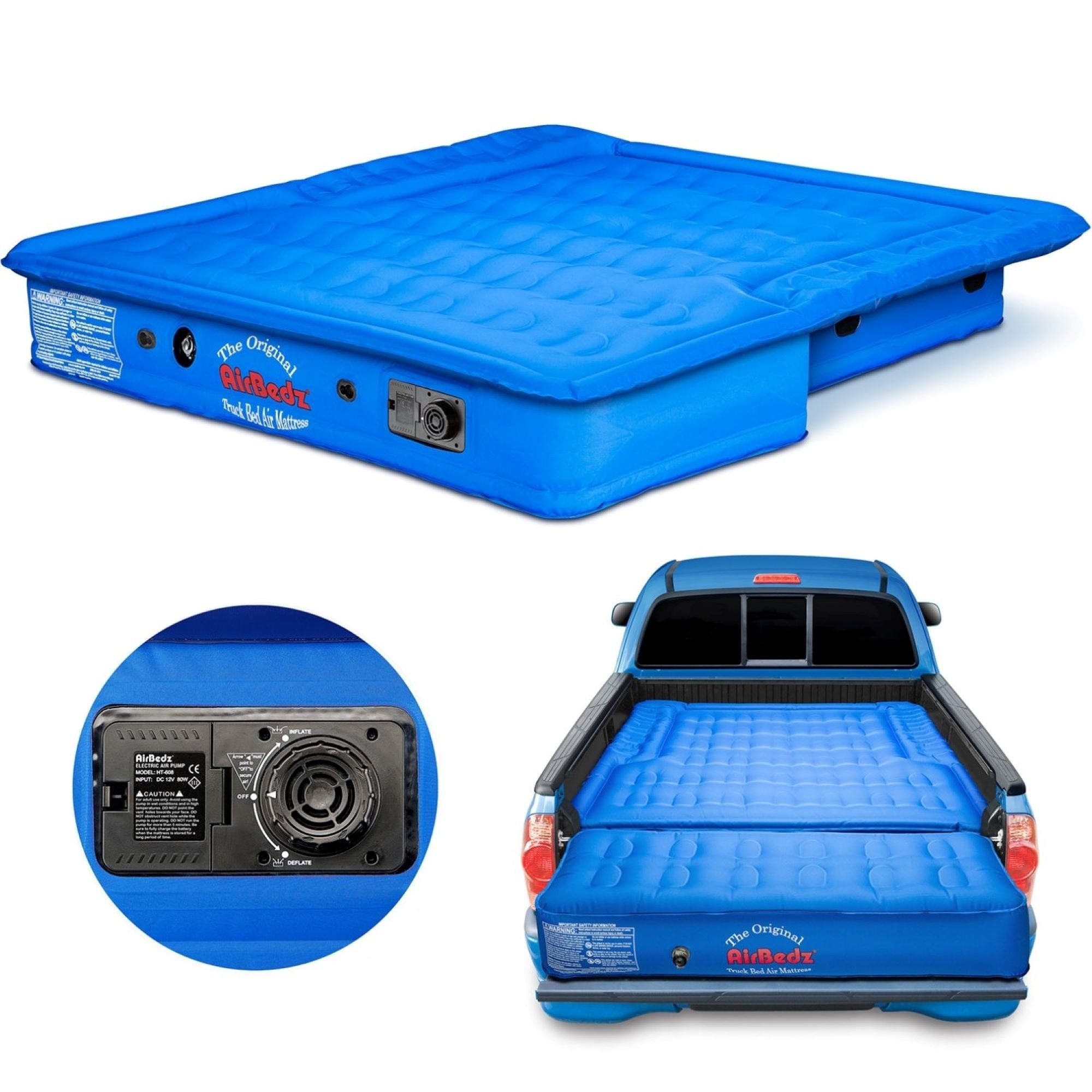 Pittman Outdoors Truck Bed Air Mattress with Pump for Short Truck Beds, 5', Blue - VMInnovations