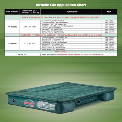 Pittman Outdoors Lightweight Truck Airbed & Pump for Mid-Size Standard Beds, 6' - VMInnovations