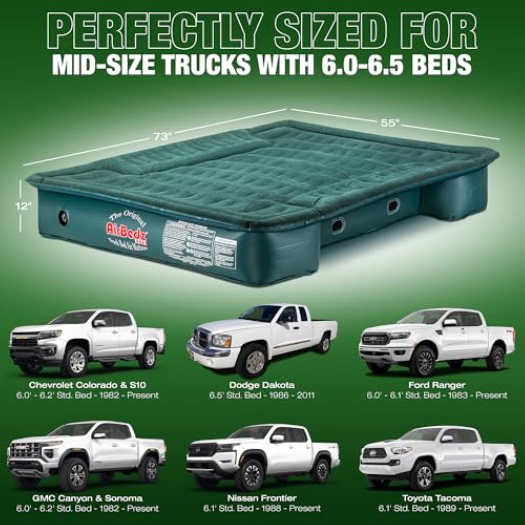 Pittman Outdoors Lightweight Truck Airbed & Pump for Mid-Size Standard Beds, 6' - VMInnovations