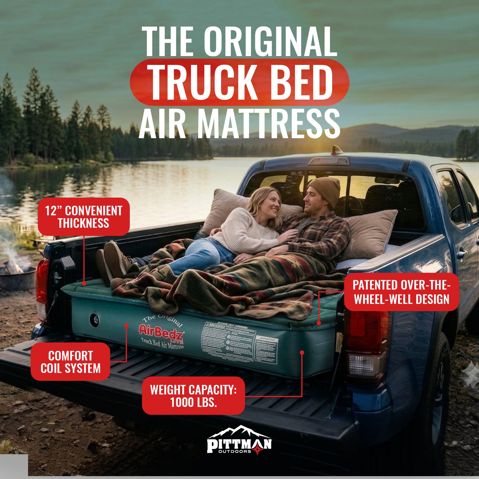 Pittman Outdoors Lightweight Truck Airbed & Pump for Mid-Size Standard Beds, 6' - VMInnovations