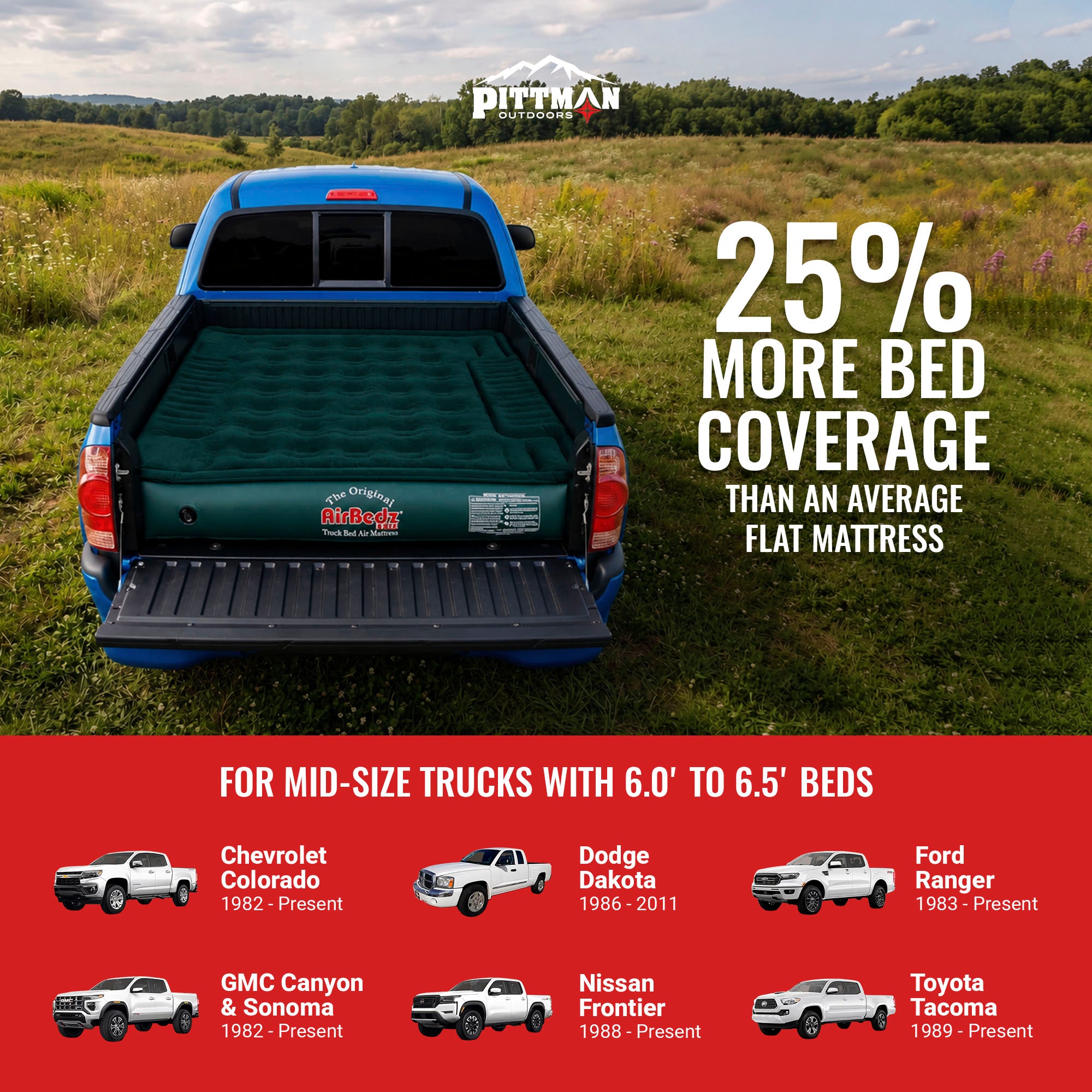 Pittman Outdoors Lightweight Truck Airbed & Pump for Mid-Size Standard Beds, 6' - VMInnovations