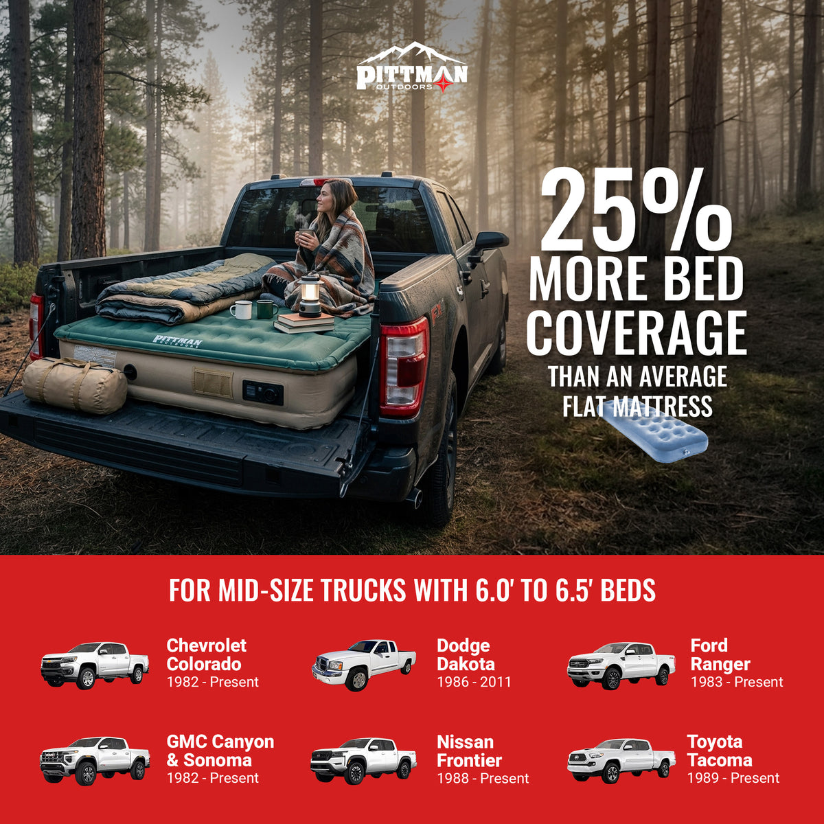 Pittman Outdoors Truck Bed Air Mattress w/Pump for Standard Truck Beds(Open Box)
