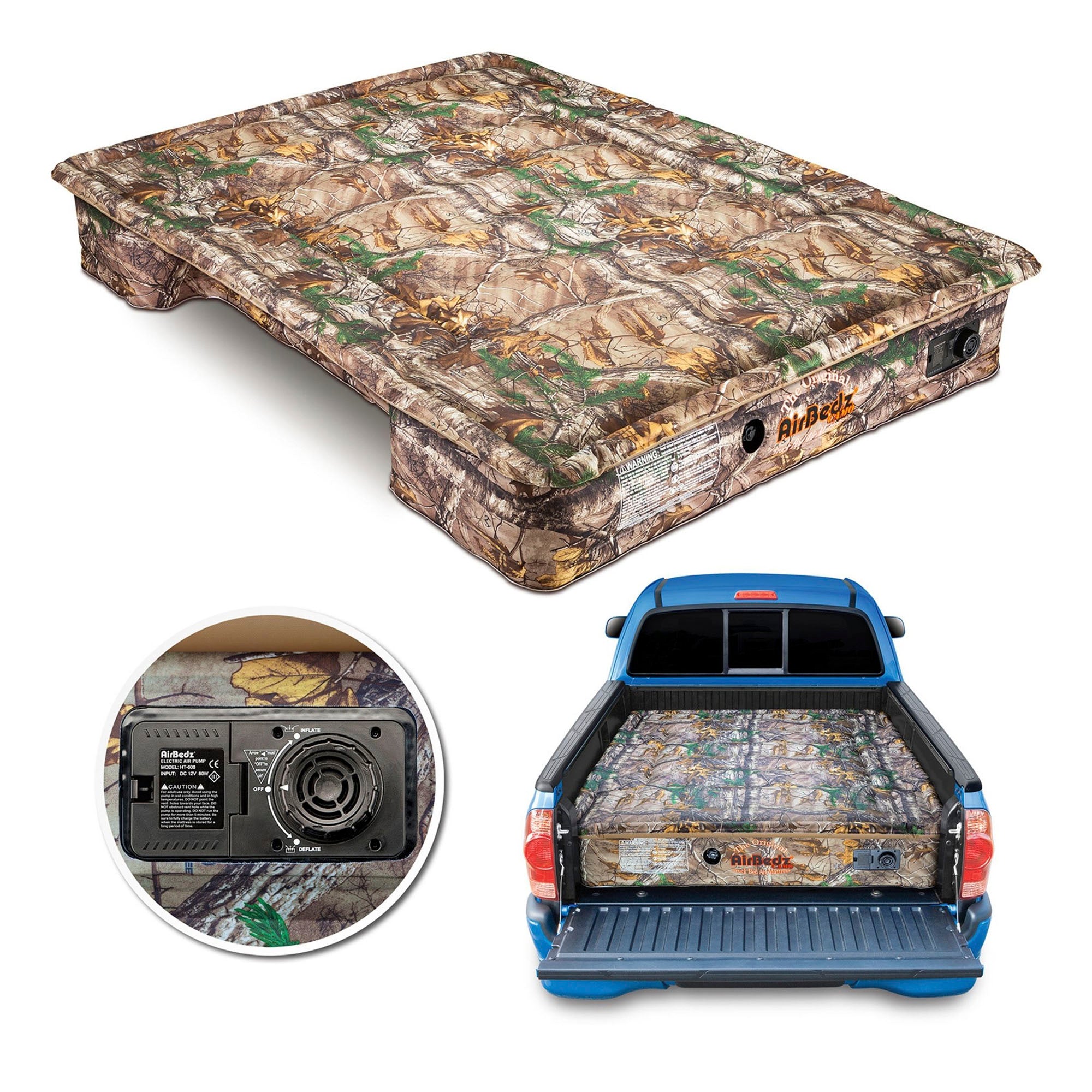 Pittman Outdoors Truck Bed Air Mattress with Pump for Long Truck Beds, 8', Camo