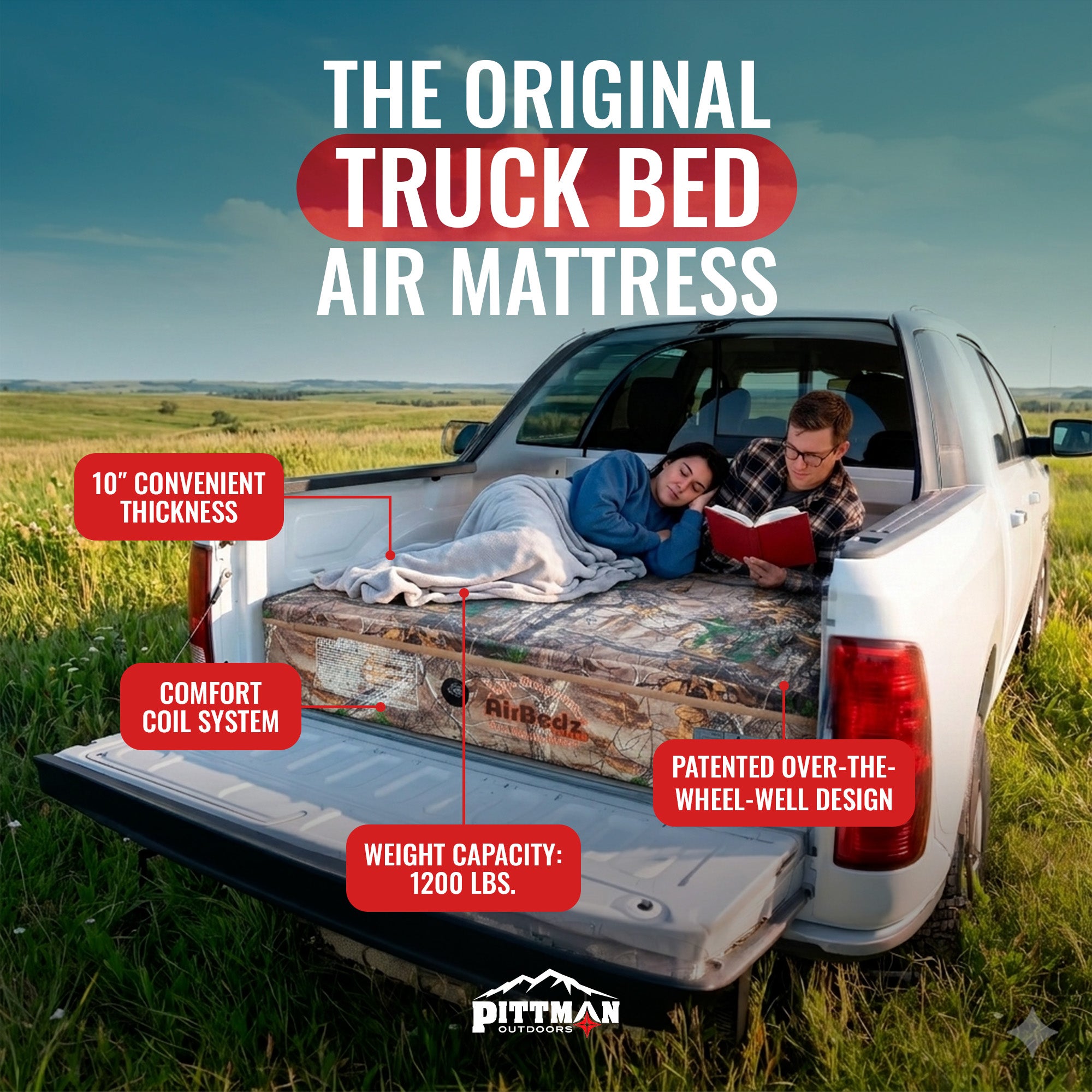 Pittman Outdoors Truck Bed Air Mattress with Pump for Standard Truck Beds, 6' - VMInnovations