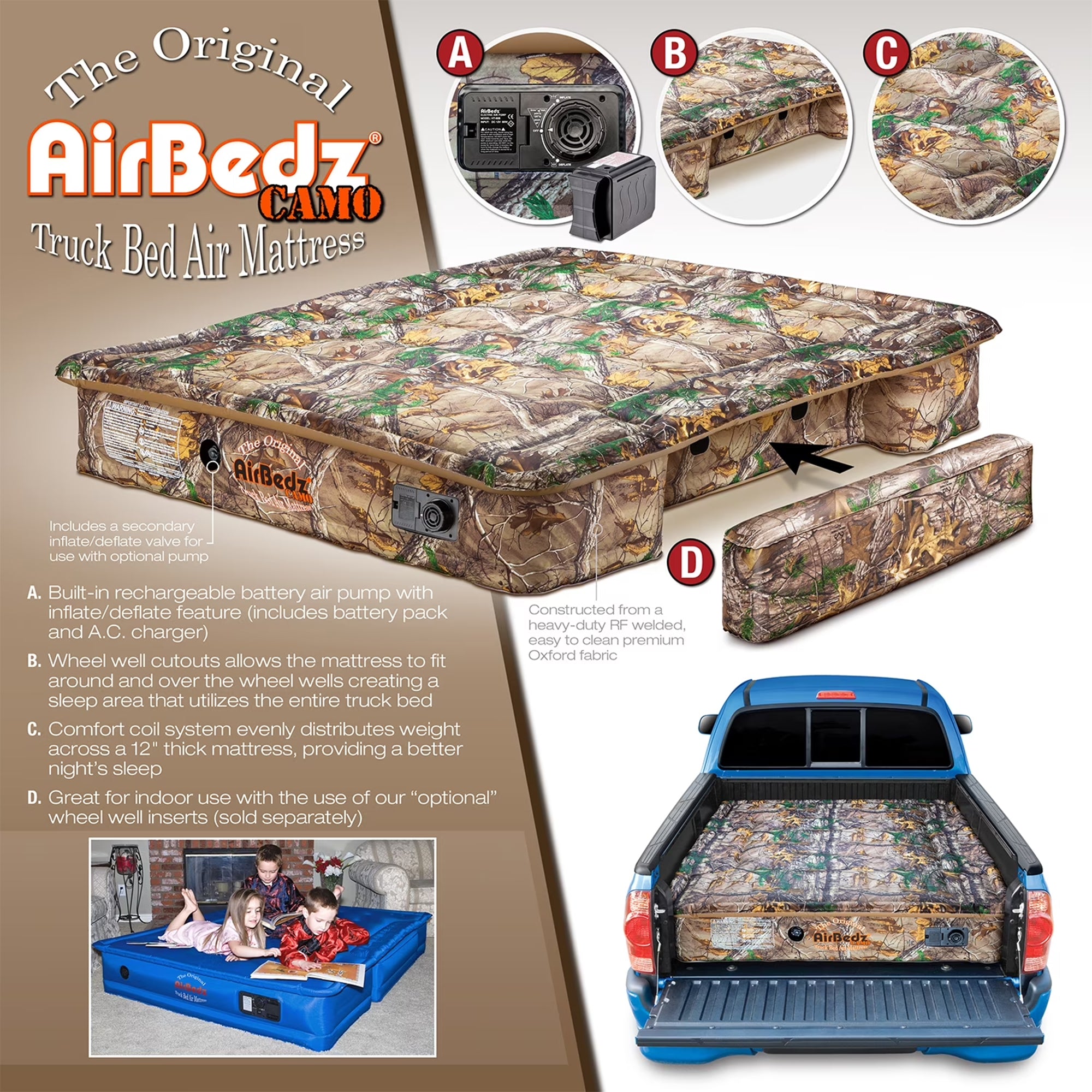 Pittman Outdoors Truck Bed Air Mattress with Pump for Standard Truck Beds, 6' - VMInnovations