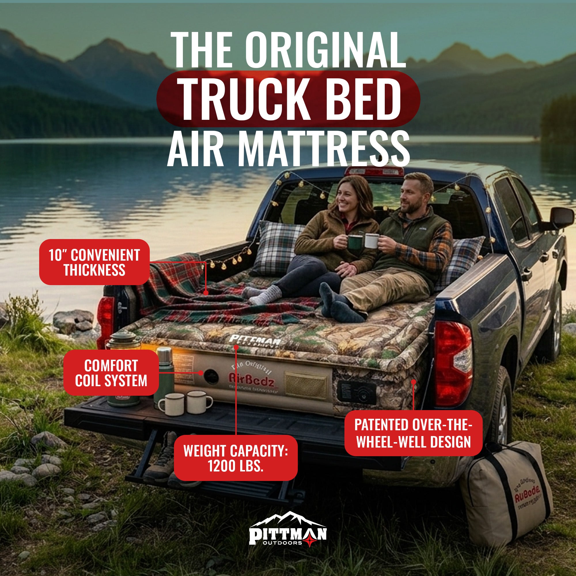 Pittman Outdoors Truck Bed Air Mattress with Pump for Standard Truck Beds, 6'
