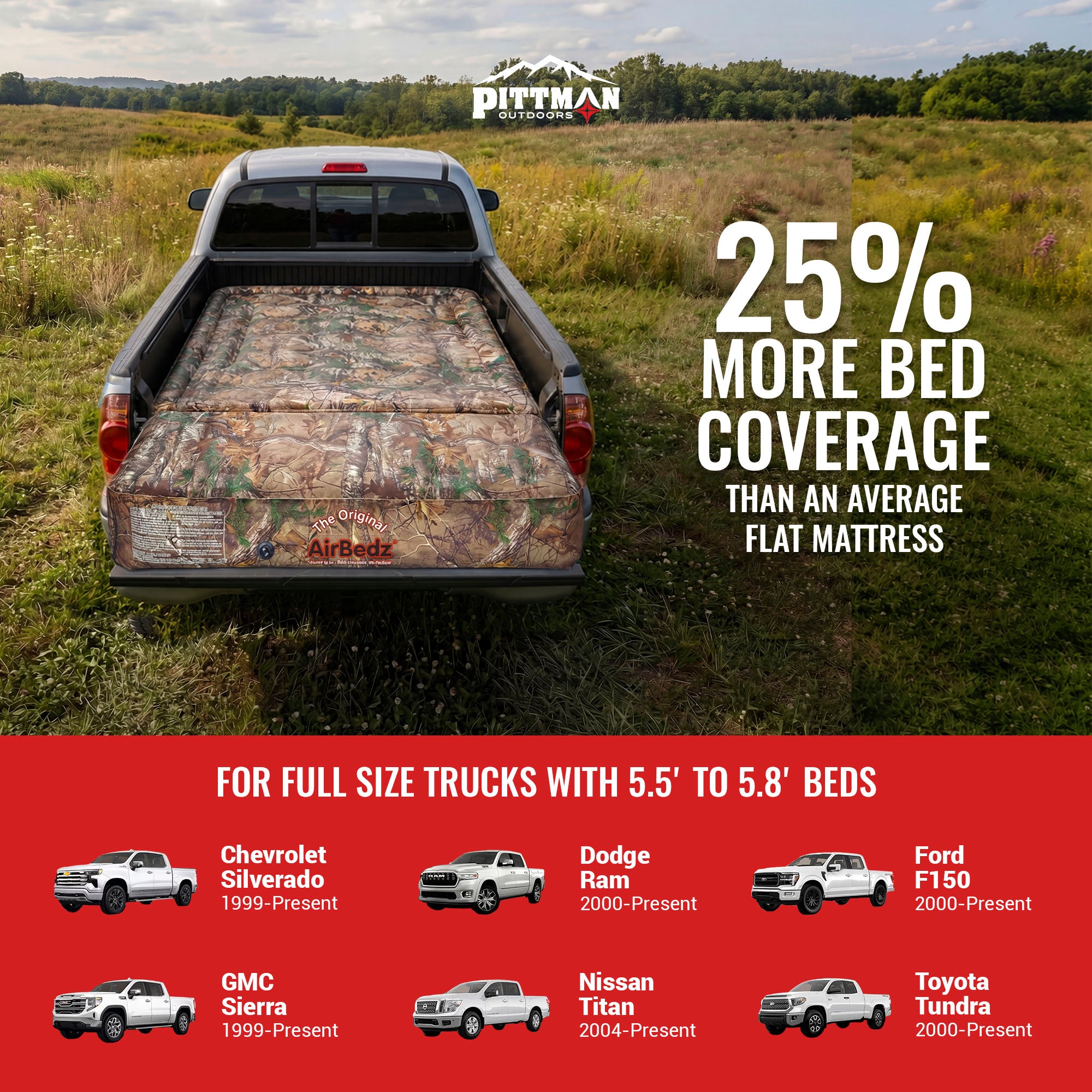 Pittman Outdoors Truck Bed Air Mattress w Pump for Short Truck (Open Box)