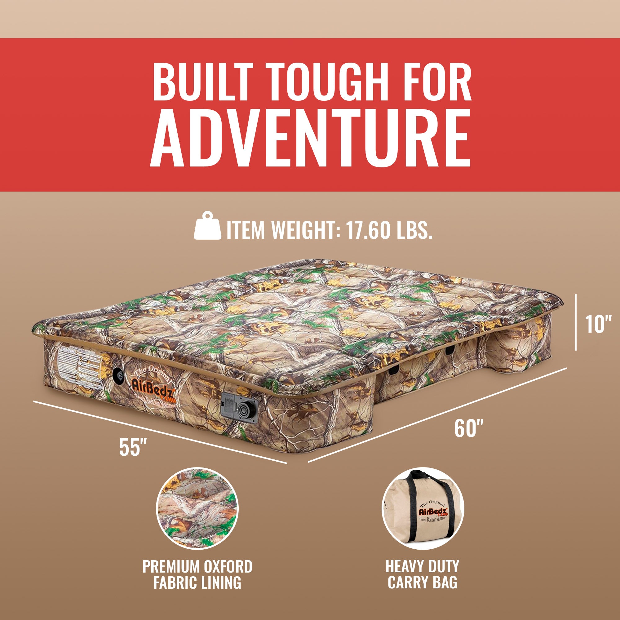 Pittman Outdoors Truck Bed Air Mattress with Pump for Short Truck Beds, 5', Camo