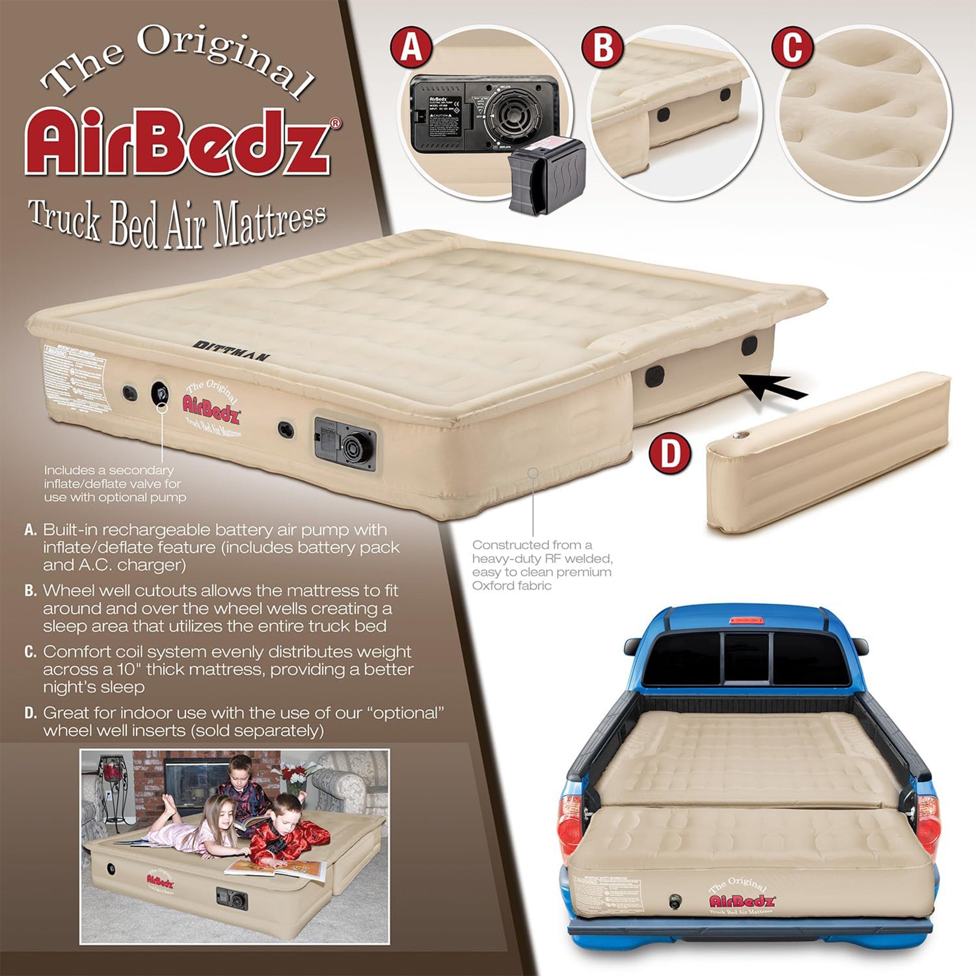 Pittman Outdoors Truck Bed Air Mattress with Pump for Long Truck Beds (Open Box)