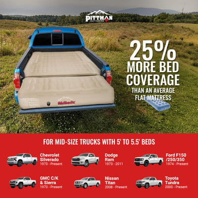 Pittman Outdoors Truck Bed Air Mattress with Pump for Short Truck Beds, 5', Tan