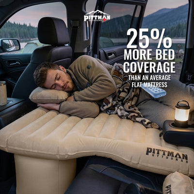Pittman Outdoors Backseat Air Mattress, 60” Airbed for Full-Size Vehicles, Tan