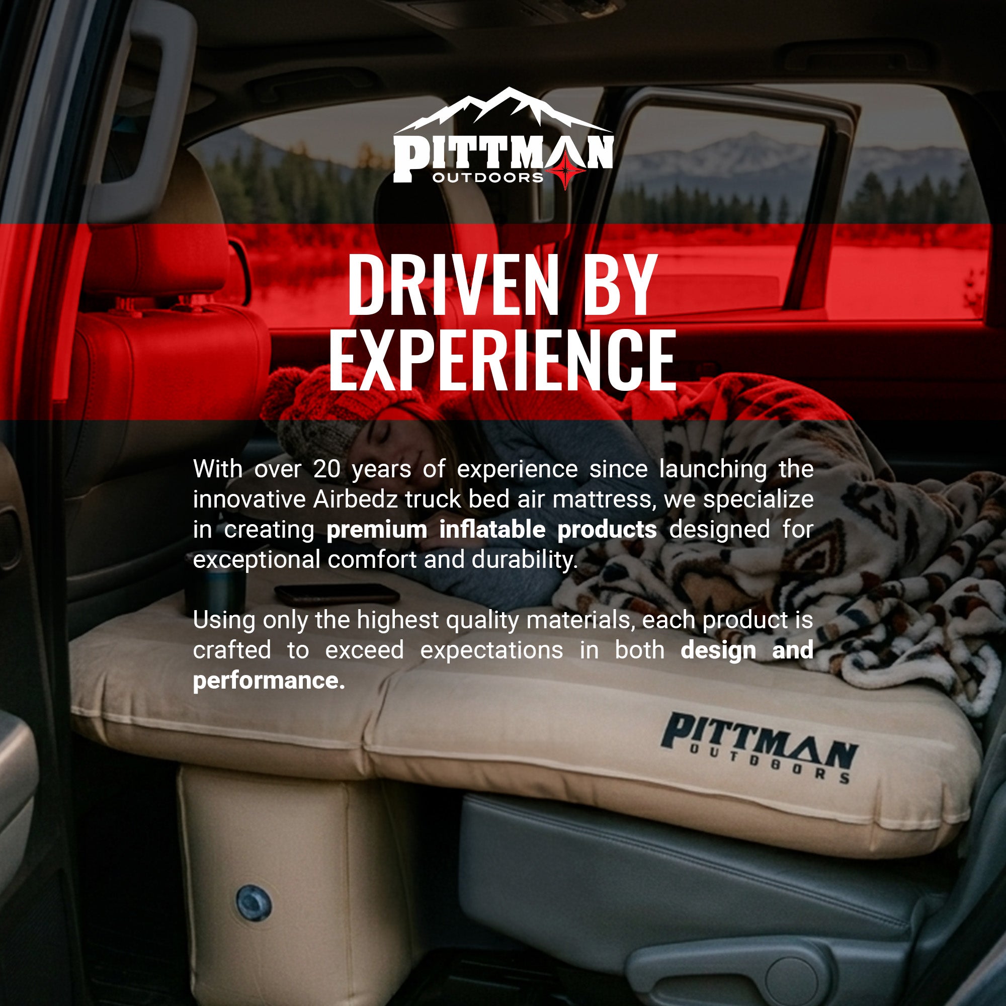 Pittman Outdoors Backseat Air Mattress, 60” Airbed for Full-Size Vehicles, Tan