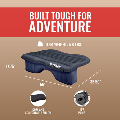 Pittman Outdoors Backseat Air Mattress, 55” Airbed for Mid-Size Vehicles, Black - VMInnovations