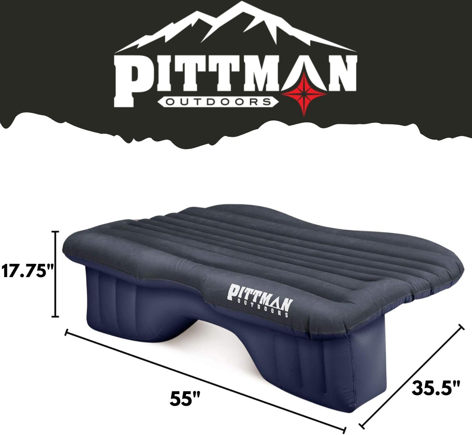 Pittman Outdoors Backseat Air Mattress, 55” Airbed for Mid-Size Vehicles, Black - VMInnovations