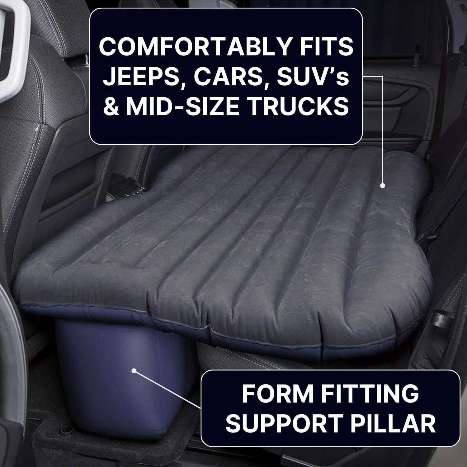 Pittman Outdoors Backseat Air Mattress, 55” Airbed for Mid-Size Vehicles, Black - VMInnovations
