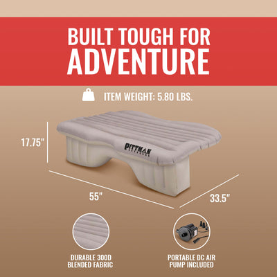 Pittman Outdoors Backseat Air Mattress, 55” Airbed for Mid-Size Vehicles, Tan - VMInnovations